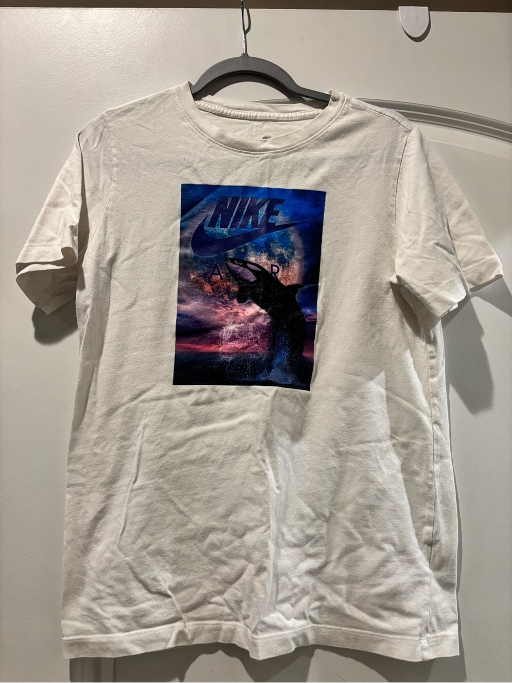 Nike White Short Sleeve Tee with Blue & Purple Graphic